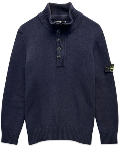 Stone Island Lambswool Quarter Button Knit Zip Sweater in Navy Blue