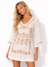 Load image into Gallery viewer, Sun 'N' Sand Embroidered Tunic Dress in White and Tan