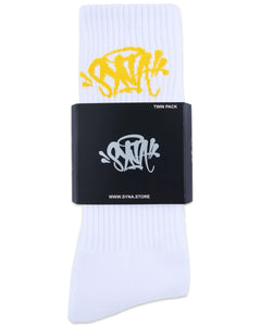 Syna World by Central Cee Twin Pack Socks in White and Yellow