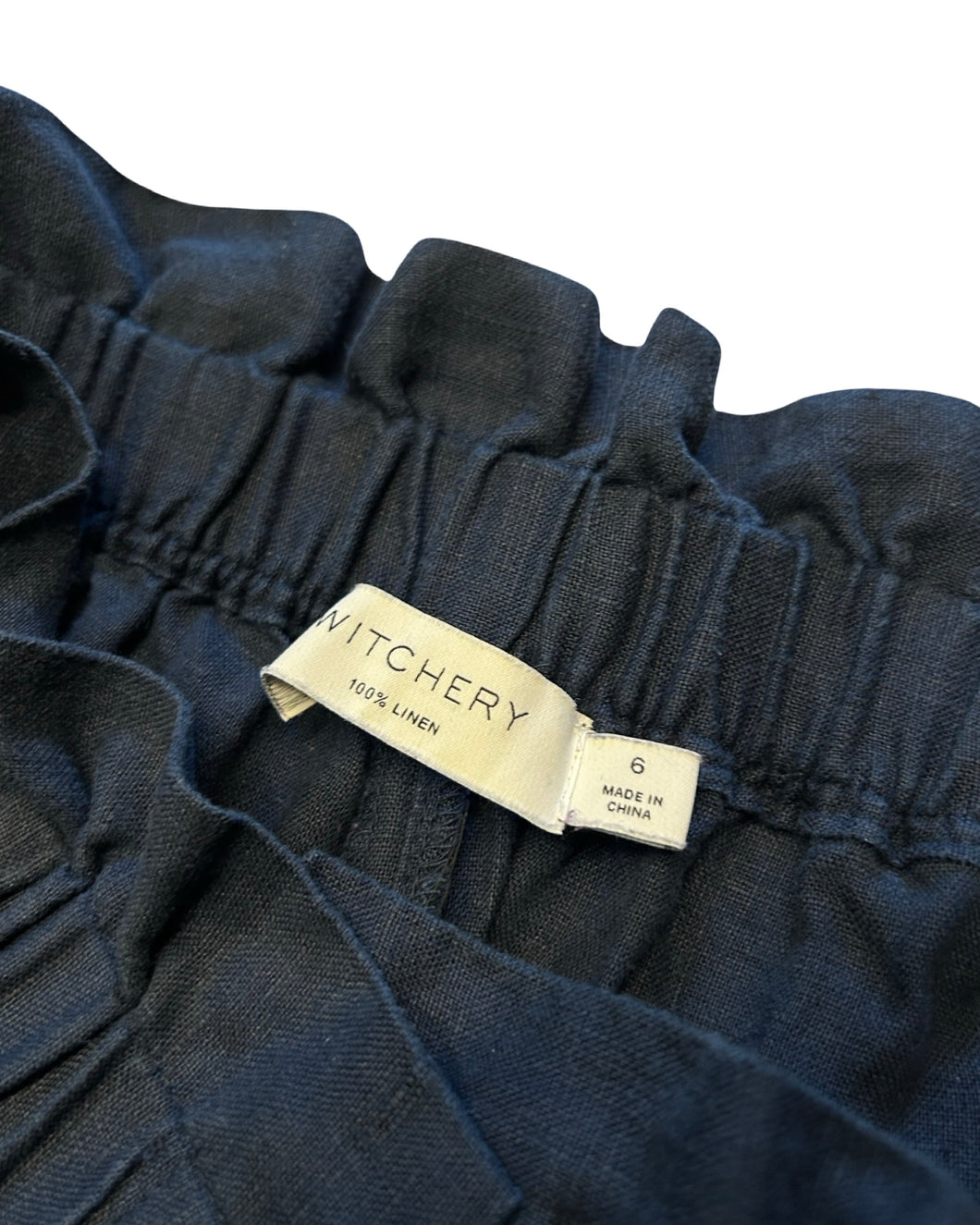 Witchery High-Waisted Linen Paperbag Shorts in Navy