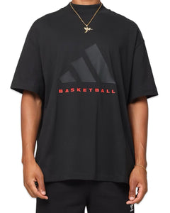 Adidas Basketball Short Sleeve Oversized T-Shirt in Black / Red - Bisy Clothing