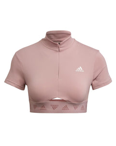 Adidas Hyperglam Crop Zip T-Shirt in Pink - Bisy Clothing