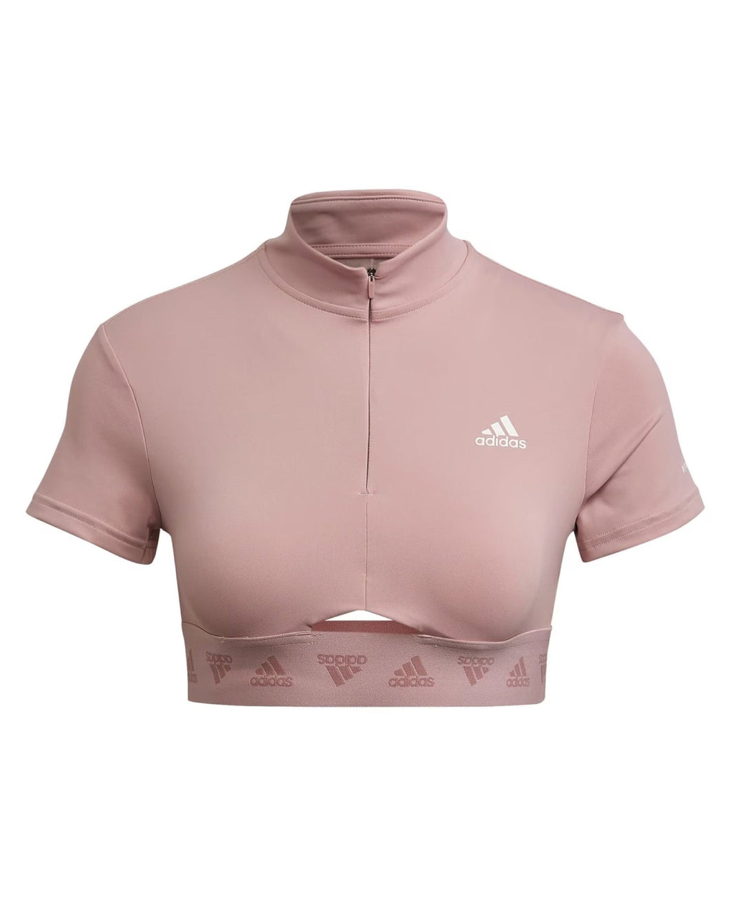 Adidas Hyperglam Crop Zip T-Shirt in Pink - Bisy Clothing