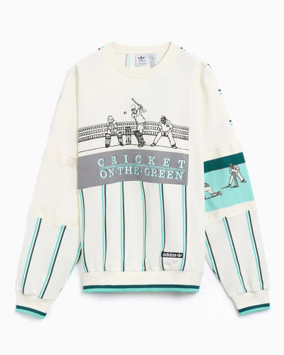 Adidas Originals Retro Cricket Inspired Crewneck Sweatshirt in Off White - Bisy Clothing