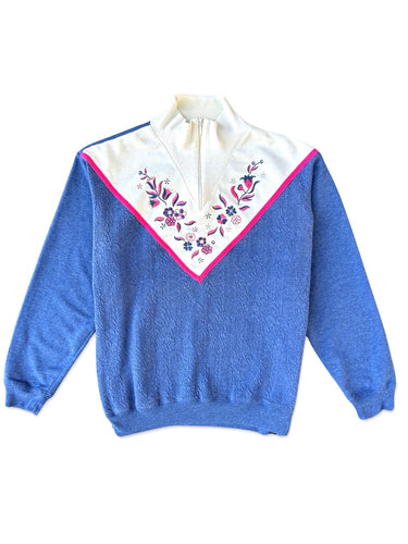 Blast Blue Vintage 1/4 Zip Lightweight Jumper ⏐ Size S - Bisy Clothing