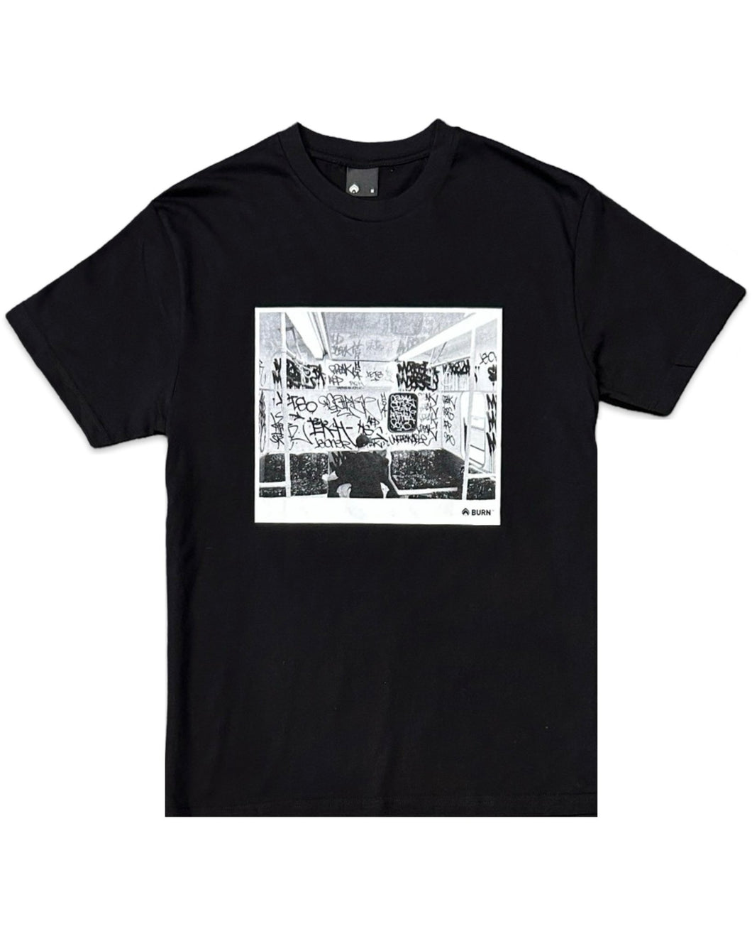 Burn Clothing Bomb Train Print Short Sleeve T-Shirt in Black - Bisy Clothing