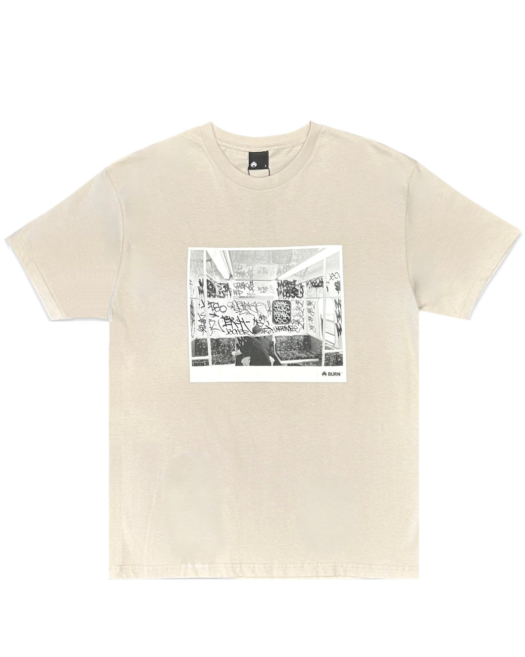 Burn Clothing Bomb Train Print Short Sleeve T-Shirt in Bone - Bisy Clothing