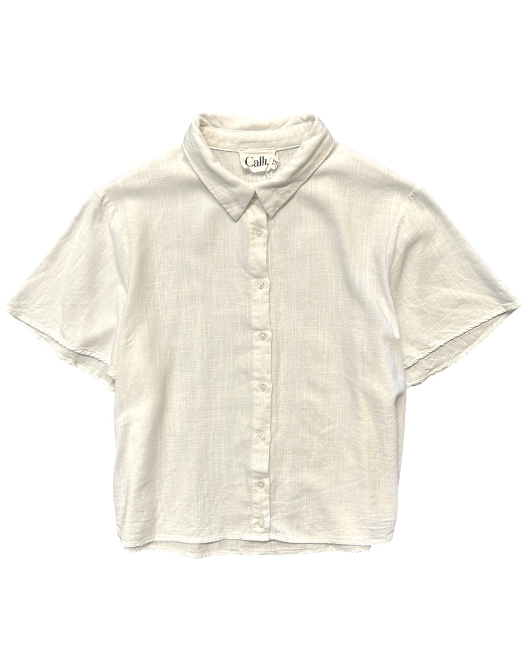 Calli Linen Short Sleeve Button Shirt in White - Bisy Clothing