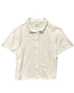 Calli Linen Short Sleeve Button Shirt in White - Bisy Clothing