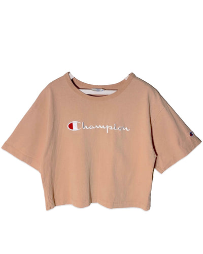 CHAMPION Heritage Logo Crop Short Sleeve T-Shirt in Dusk Pink 050123 - Bisy Clothing