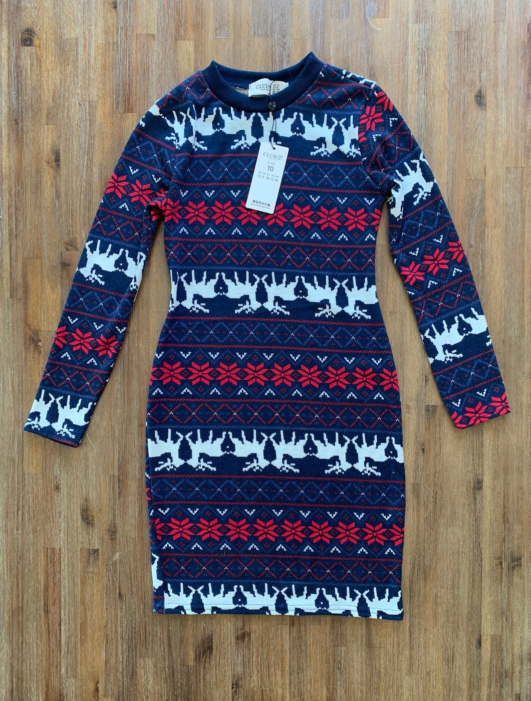CLUB LONDON Size 10 NEW Long Sleeve Festive Knit Dress Women's DEC77 - Bisy Clothing