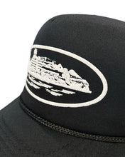 Load image into Gallery viewer, Corteiz Alcatraz Premium Puff Print Trucker Hat in Black / White (2025) - Bisy Clothing