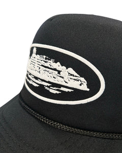Corteiz Alcatraz Premium Puff Print Trucker Hat in Black / White (2025) - Bisy Clothing