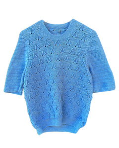 Crochet Knit Top Hand Made in Blue ⏐ Size M - Bisy Clothing