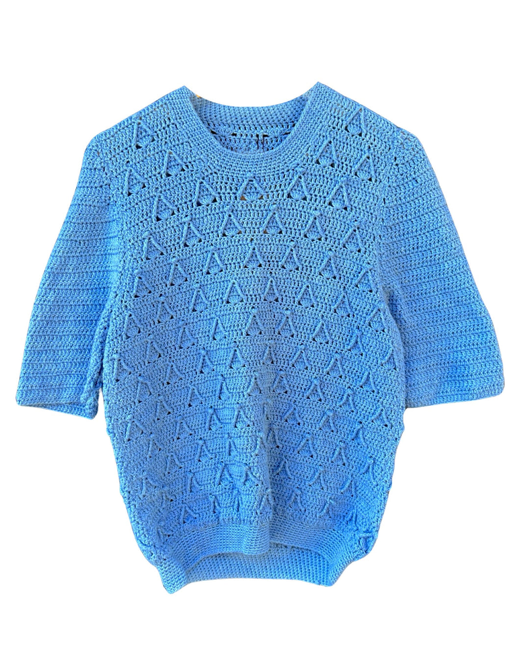 Crochet Knit Top Hand Made in Blue ⏐ Size M - Bisy Clothing