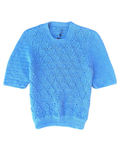 Crochet Knit Top Hand Made in Blue ⏐ Size M - Bisy Clothing