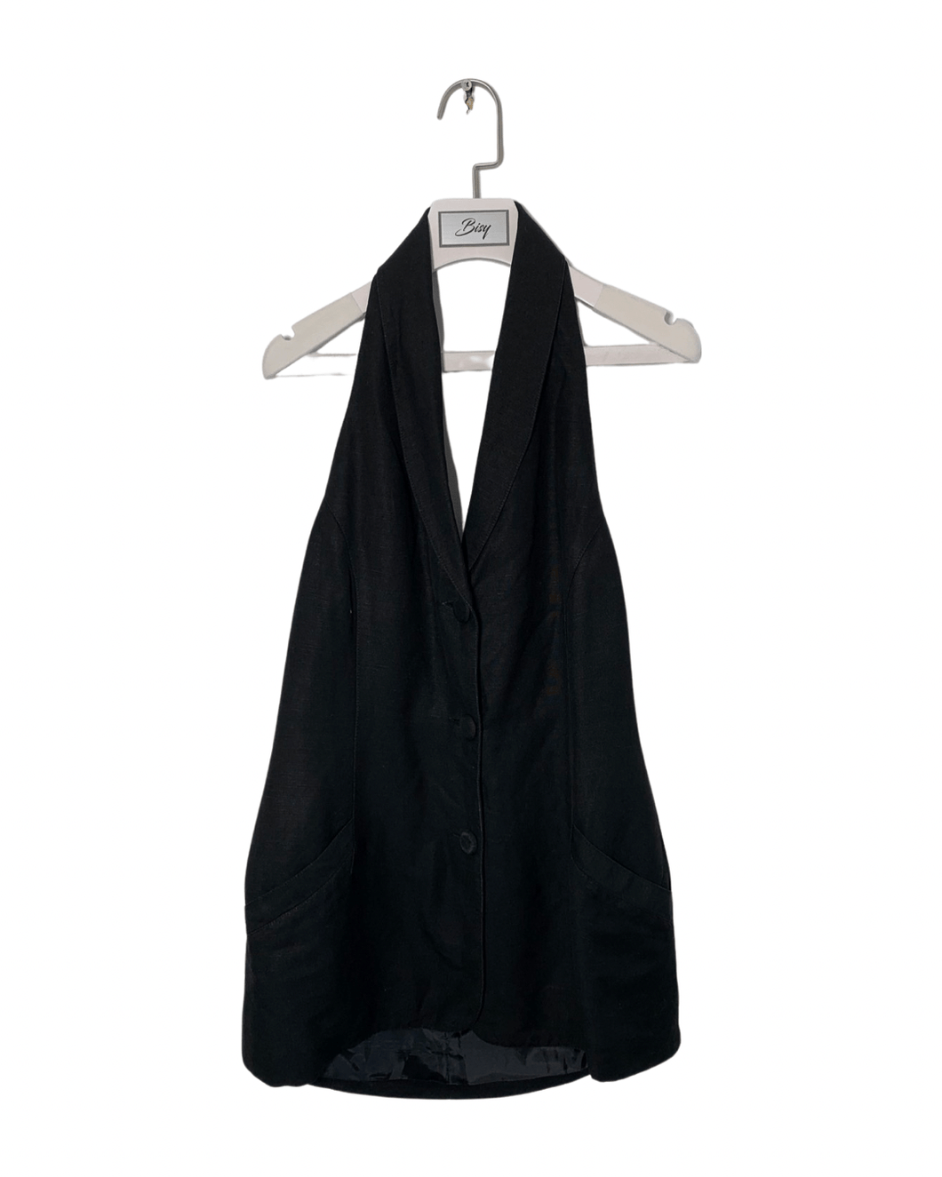 CUE Size S Vintage Haulter Neck Blazer Top Black NOV5921 - Bisy Clothing