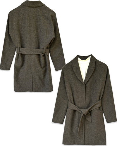 Esprit Tweed Belted Wrap Wool Coat in Brown - Bisy Clothing
