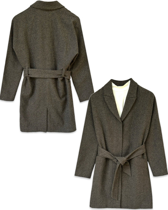 Esprit Tweed Belted Wrap Wool Coat in Brown - Bisy Clothing