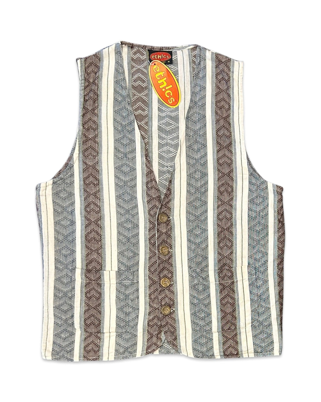 Ethics Vintage Patterned Linen Vest ⏐ Size M - Bisy Clothing