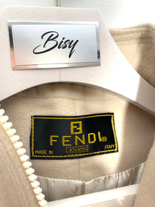 FENDI Cream Zip Cashmere Fleece Jacket in Beige Authentic APR1922 - Bisy Clothing