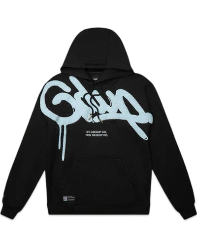 Geedup Handstyle Hoodie in Black and Baby Blue (2024) - Bisy Clothing