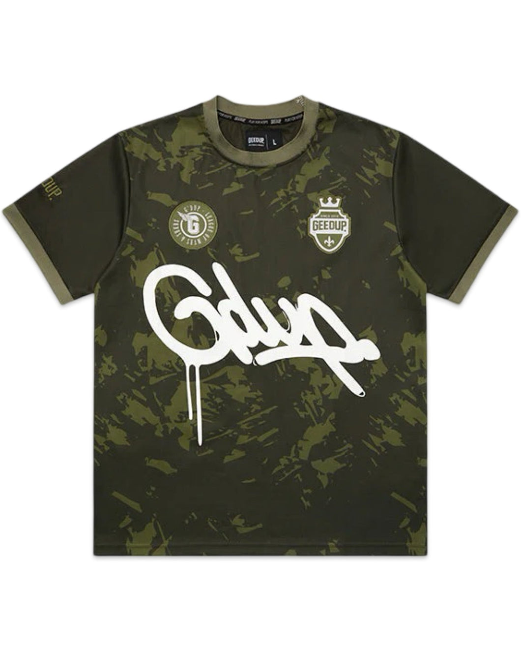 Geedup Handstyle Logo Jersey in Camo Green - Bisy Clothing