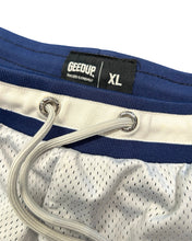 Load image into Gallery viewer, Geedup Script Perforated Shorts in Grey / Blue (2021) - Bisy Clothing