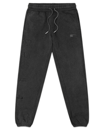 Geedup Stacked Logos Trackpants in Vintage Washed Black - Bisy Clothing