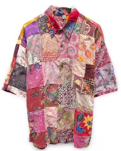 Handmade Patchwork T-Shirt Vintage Cloth Short Sleeve Shirt - Bisy Clothing