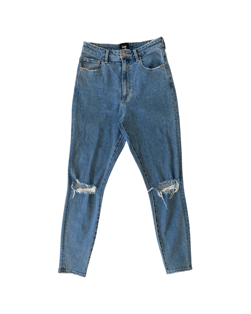 LEE Size 11 High Licks Crop Distressed Denim Mom Jeans JAN1021 - Bisy Clothing