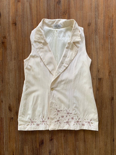 LISA HO Size Beige/Off White Blouse with Floral Embroidery Women's JAN12 - Bisy Clothing