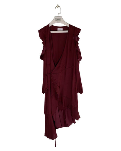 Long Sleeve Designer Dress in Burgundy<br />Preloved - Bisy Clothing