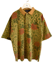Load image into Gallery viewer, NAUTICA Size M/L Vintage Polo Shirt Short Sleeve Floral Geometric in Grey/Gold - Bisy Clothing