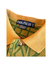 Load image into Gallery viewer, NAUTICA Size M/L Vintage Polo Shirt Short Sleeve Floral Geometric in Grey/Gold - Bisy Clothing