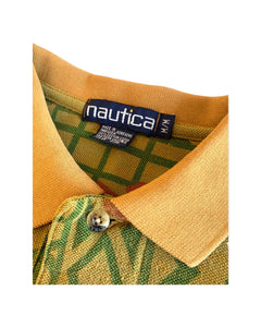 NAUTICA Size M/L Vintage Polo Shirt Short Sleeve Floral Geometric in Grey/Gold - Bisy Clothing