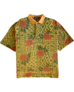 NAUTICA Size M/L Vintage Polo Shirt Short Sleeve Floral Geometric in Grey/Gold - Bisy Clothing