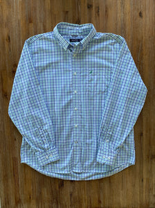 NAUTICA Size XL Long Sleeve Green, White and Blue Check Button Shirt Men's APR821 - Bisy Clothing