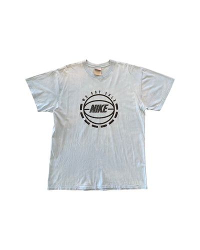 NIKE Size XL Vintage Basketball 'We Got Sole' T-Shirt in Blue NOV2321 - Bisy Clothing