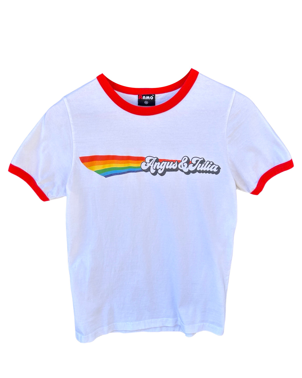 Angus & Julia Stone Short Sleeve Rainbow Red Ringer T-Shirt ⏐ Size XS