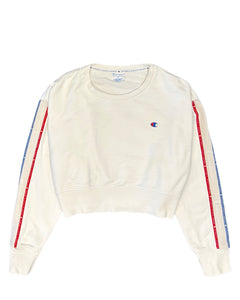 Champion Crop Crew Jumper Taped Sleeves in White ⏐ Size M
