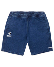 Load image into Gallery viewer, AAPE By *A Bathing Ape® Moonface Embroirdered Denim Shorts Blue ⏐ Size M