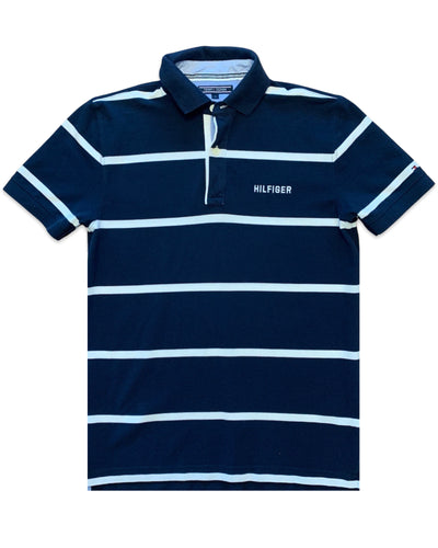 Tommy Hilfiger Striped Short Sleeve Polo Shirt in Navy