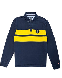 Tommy Hilfiger Long Sleeve Rugby Shirt Blue/Yellow  ⏐ Fits M/L