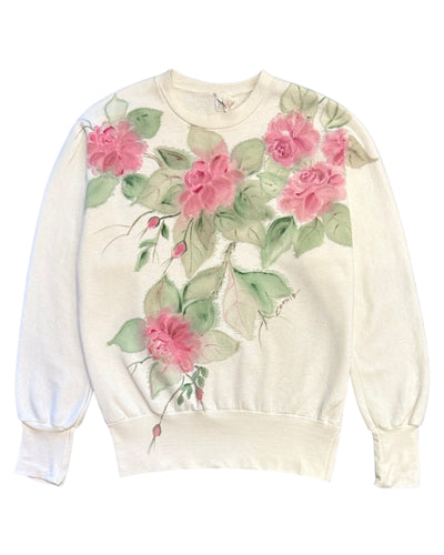 Clipper Vintage Hand Painted Floral Crew Jumper in Off White ⏐ Size M