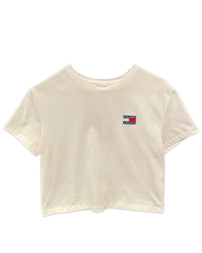 Tommy Jeans Badge Patch Crop Short Sleeve T-Shirt White ⏐ Size S