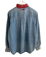 Load image into Gallery viewer, Vintage Long Sleeve Denim Shirt with Plaid Collar ⏐ Size 12