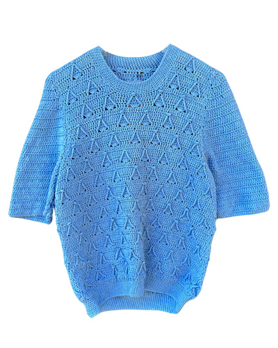 Crochet Knit Top Hand Made in Blue  ⏐ Size M