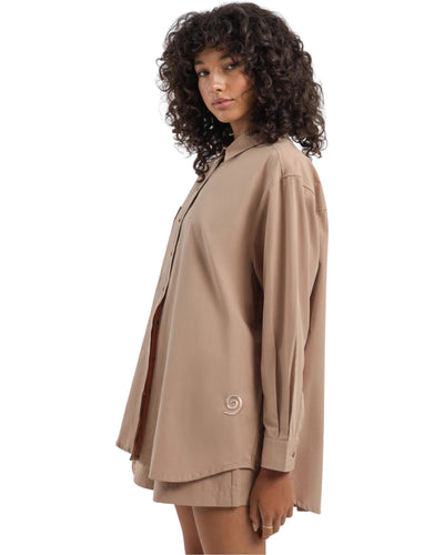 Poplin Pop Oversized Shirt in Camel<br/>New - Bisy Clothing