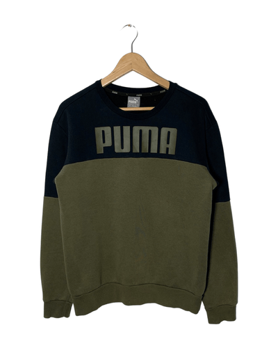 PUMA Size S Vintage Crewneck in Olive Green and Black Men's JUN1721 - Bisy Clothing